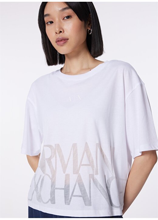 Armani Exchange Bisiklet Yaka Baskılı Beyaz Kadın T-Shirt 3DYT33 1