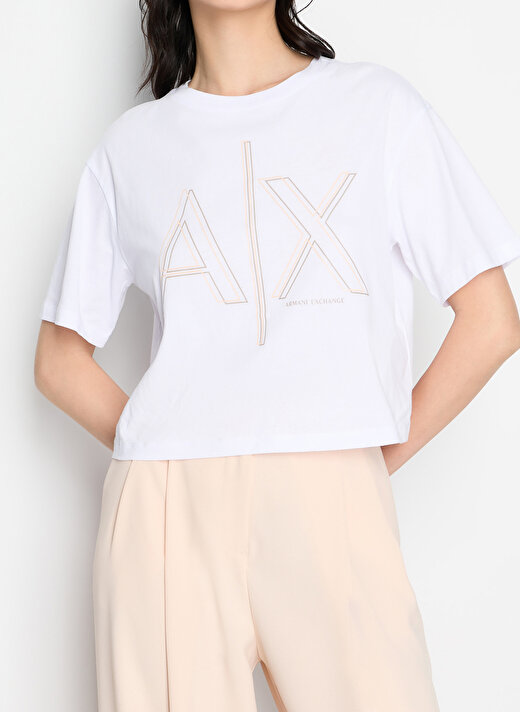 Armani Exchange Bisiklet Yaka Baskılı Beyaz Kadın T-Shirt 3DYT06 1