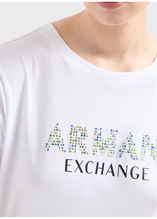 Armani Exchange Bisiklet Yaka Baskılı Beyaz Kadın T-Shirt 3DYT13 2
