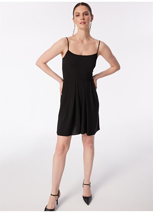 Armani Exchange Kare Yaka Düz Siyah Standart Kadın Elbise 3DYA31 3