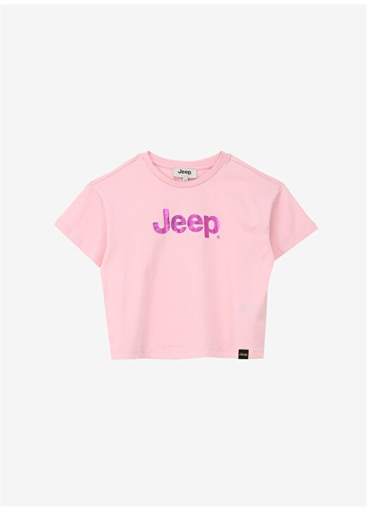 Jeep Pembe Kız Çocuk Bisiklet Yaka Crop Top Baskılı T-Shirt C4SG-TST7029 1