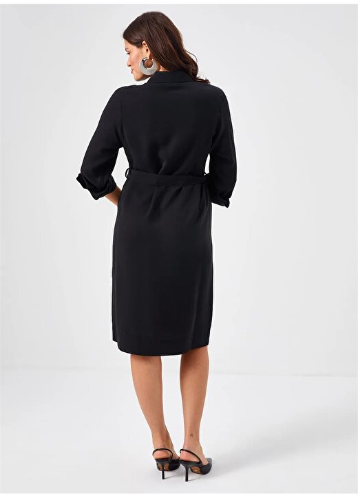 Faik Sönmez Polo Yaka Siyah Diz Altı Kadın Elbise U68301 4