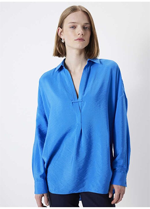 İpekyol Gömlek Yaka Mavi Kadın Bluz IS1240025133089 1