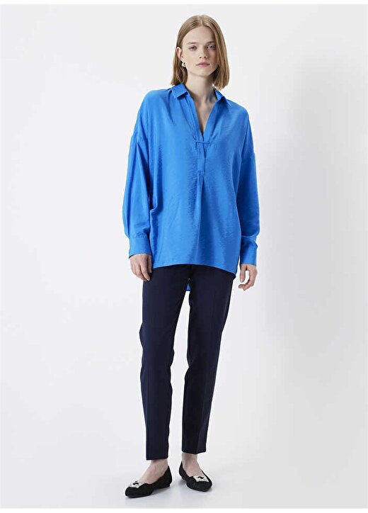 İpekyol Gömlek Yaka Mavi Kadın Bluz IS1240025133089 2