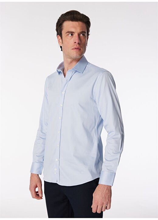 Network Slim Fit Gömlek Yaka Açık Mavi Erkek Gömlek 1090618 3