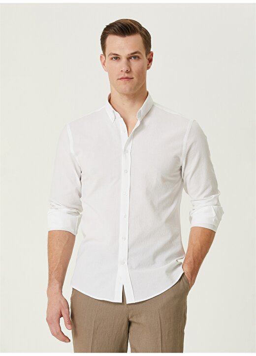 Network Slim Fit Gömlek Yaka Beyaz Erkek Gömlek 1090743 1