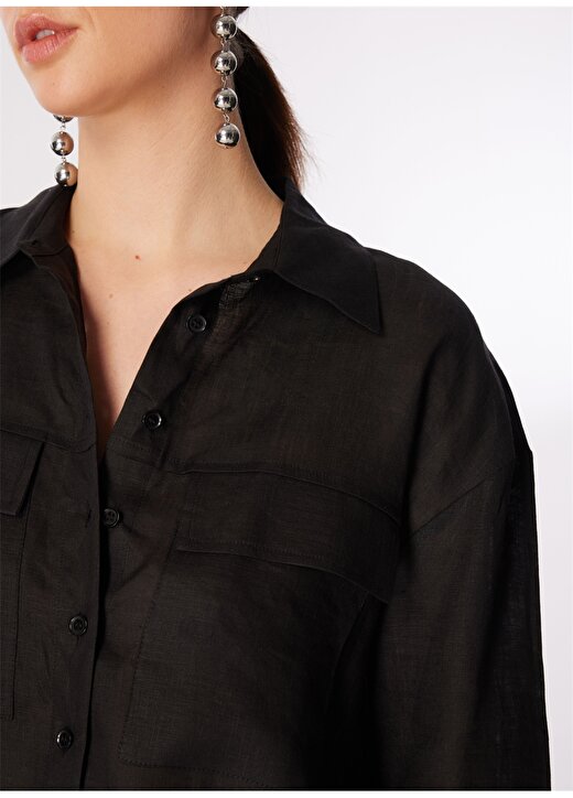 Network Regular Fit Gömlek Yaka Siyah Kadın Gömlek 1091099 4