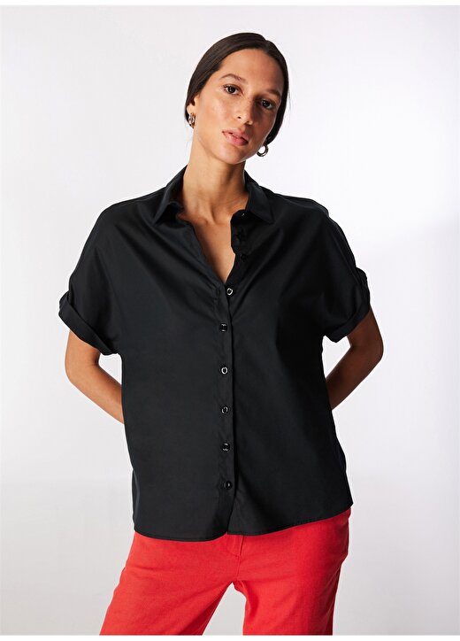 Network Basic Gömlek Yaka Siyah Kadın Gömlek 1091223 3