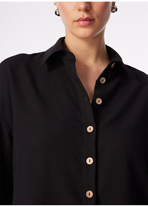 Network Geniş Fit Gömlek Yaka Siyah Kadın Gömlek 1091230 4