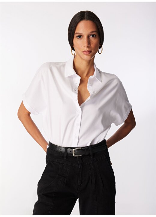 Network Basic Gömlek Yaka Beyaz Kadın Gömlek 1091223 2