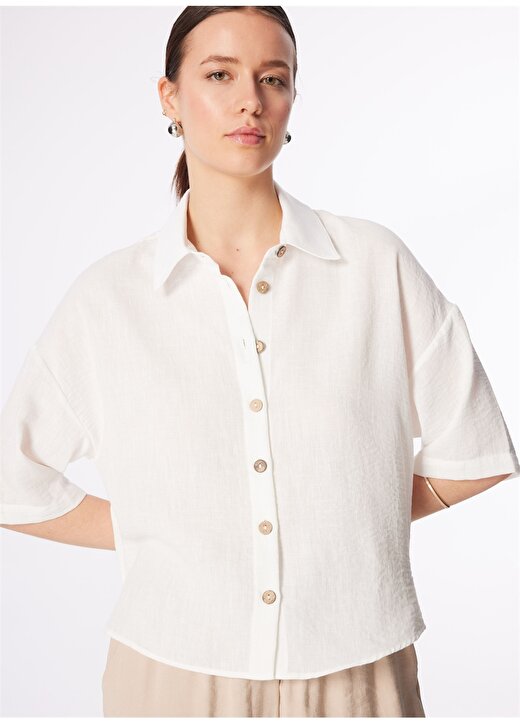 Network Geniş Fit Gömlek Yaka Beyaz Kadın Gömlek 1091230 1