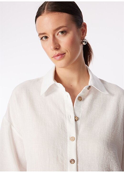 Network Geniş Fit Gömlek Yaka Beyaz Kadın Gömlek 1091230 2
