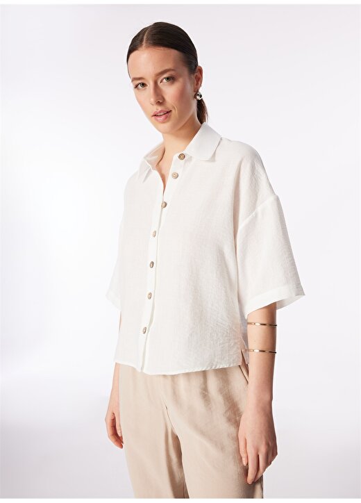 Network Geniş Fit Gömlek Yaka Beyaz Kadın Gömlek 1091230 4