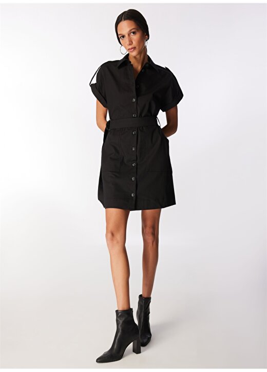 Network Gömlek Yaka Siyah Uzun Kadın Elbise 1091202 1