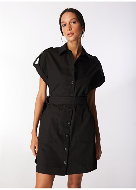 Network Gömlek Yaka Siyah Uzun Kadın Elbise 1091202 2