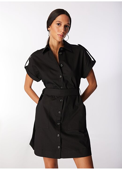 Network Gömlek Yaka Siyah Uzun Kadın Elbise 1091202 3