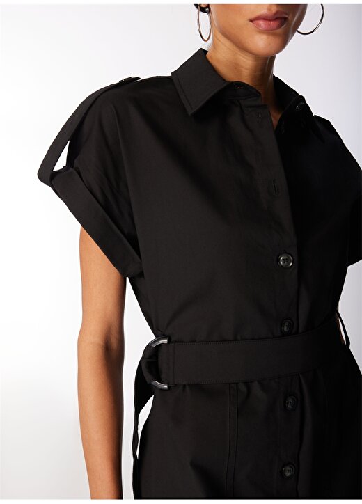 Network Gömlek Yaka Siyah Uzun Kadın Elbise 1091202 4