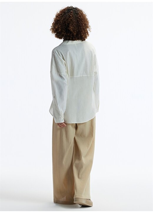 Yargıcı Standart Gömlek Yaka Düz Kırık Beyaz Kadın Gömlek 24YKGM6001X 3