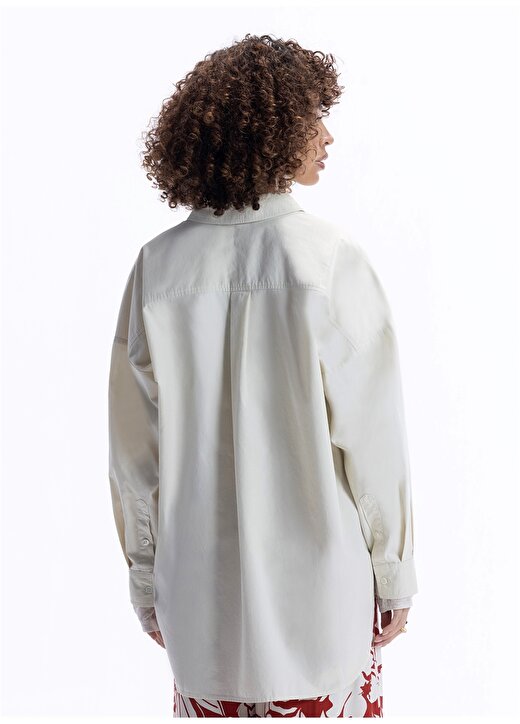 Yargıcı Oversized Gömlek Yaka Düz Taş Kadın Gömlek 24YKGM6005A 4