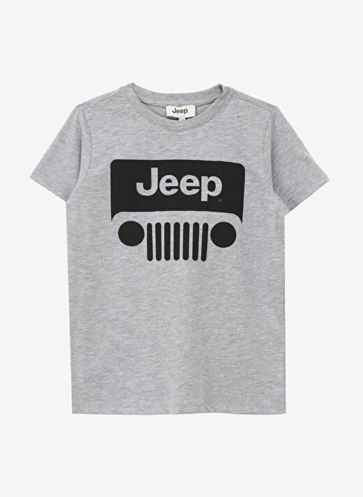 Jeep Gri Melanj Erkek Çocuk Bisiklet Yaka Relaxed Baskılı T-Shirt J4SB-TSH8 1