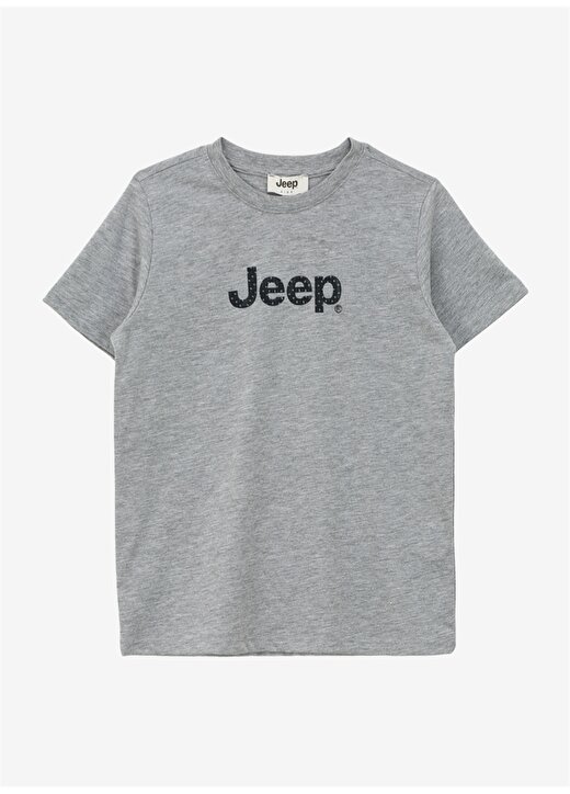 Jeep Gri Melanj Erkek Çocuk Bisiklet Yaka Relaxed Baskılı T-Shirt J4SB-TSH1 1
