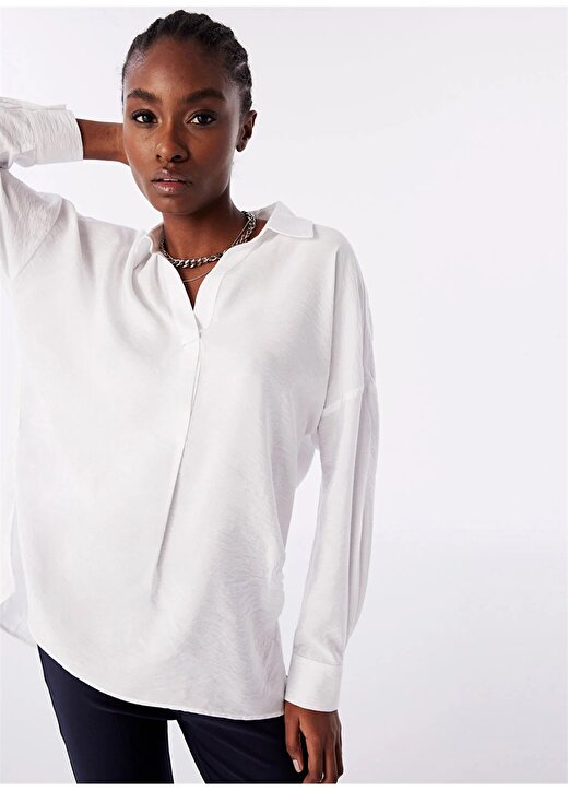 Twist Gömlek Yaka Beyaz Kadın Bluz TS1240025082002 3