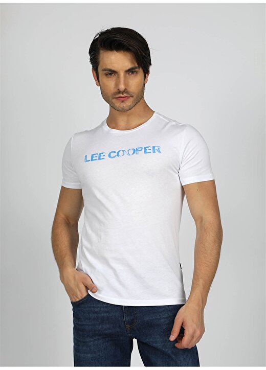Lee Cooper Yuvarlak Yaka Beyaz Erkek T-Shirt 242 LCM 242018 NEW DRAWING BEJ 2