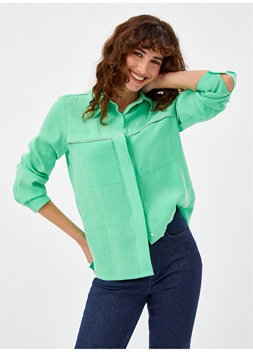 Faik Sönmez Normal Gömlek Yaka Açık Yeşil Kadın Gömlek U68262 3