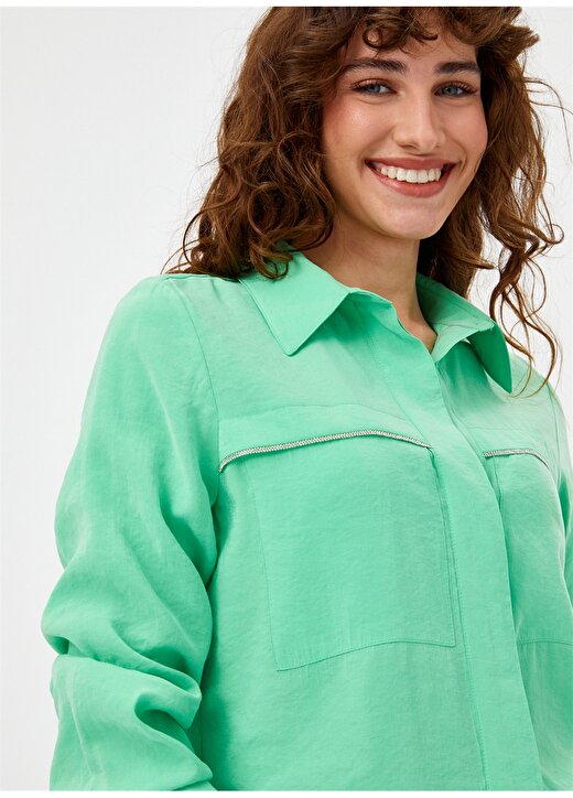 Faik Sönmez Normal Gömlek Yaka Açık Yeşil Kadın Gömlek U68262 4