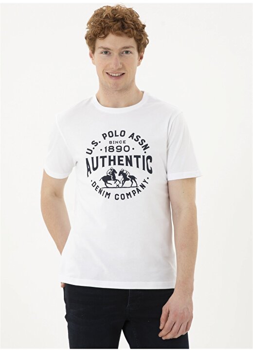 U.S. Polo Assn. Bisiklet Yaka Beyaz Erkek T-Shirt EVLET 1