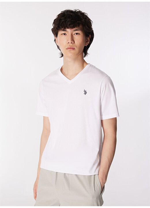 U.S. Polo Assn. V Yaka Beyaz Erkek T-Shirt GTS02IY024 3