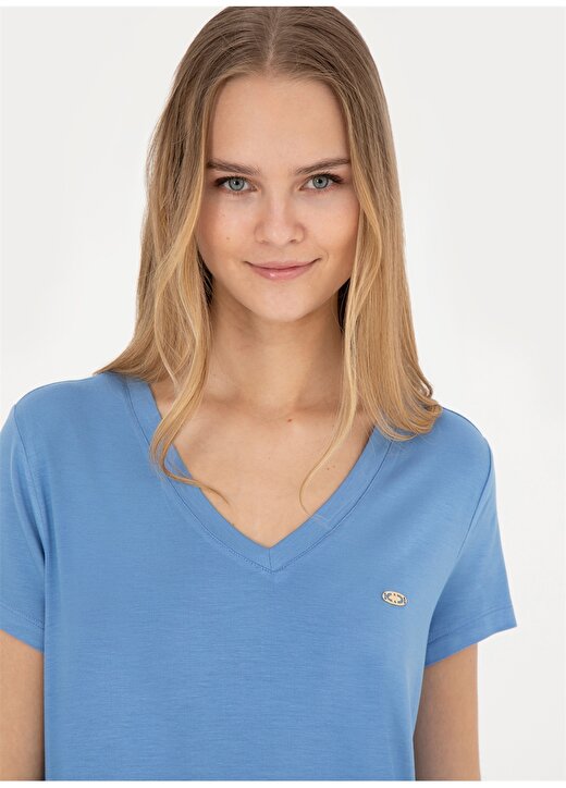 U.S. Polo Assn. V Yaka Koyu Mavi Kadın T-Shirt CIYOSEL24 2