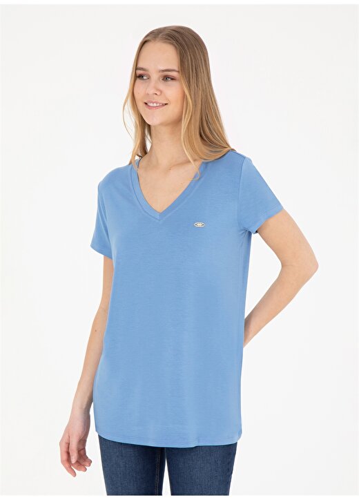 U.S. Polo Assn. V Yaka Koyu Mavi Kadın T-Shirt CIYOSEL24 3