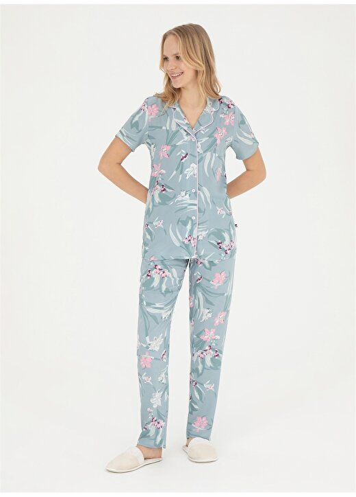 U.S. Polo Assn. Gömlek Yaka Mint Kadın Pijama Takımı 17047 3
