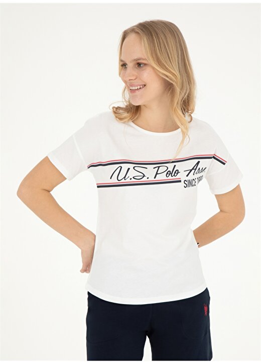 U.S. Polo Assn. V Yaka Beyaz Kadın Pijama Takımı 16985 2