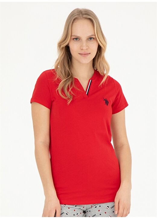 U.S. Polo Assn. V Yaka Kırmızı Kadın Pijama Takımı 17004 2