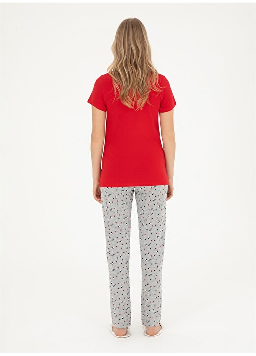 U.S. Polo Assn. V Yaka Kırmızı Kadın Pijama Takımı 17004 4