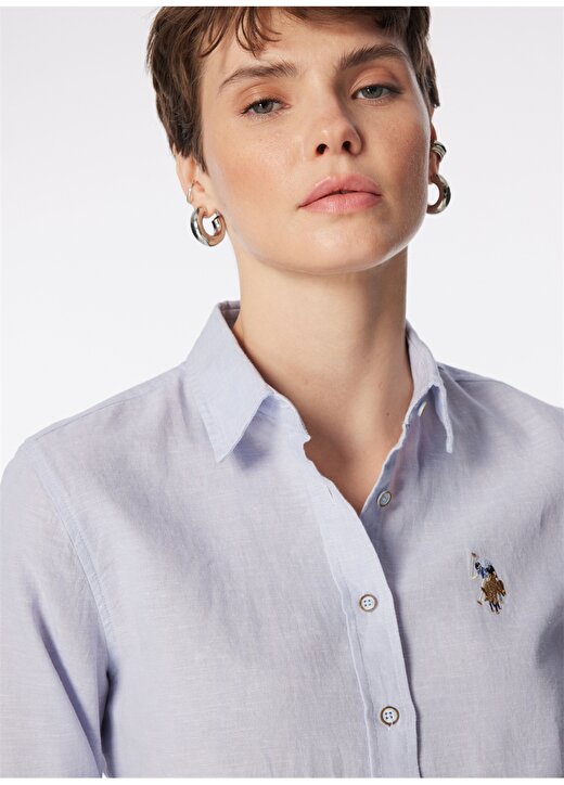 U.S. Polo Assn. Açık Mavi Kadın Keten Gömlek ELMY024Y 4