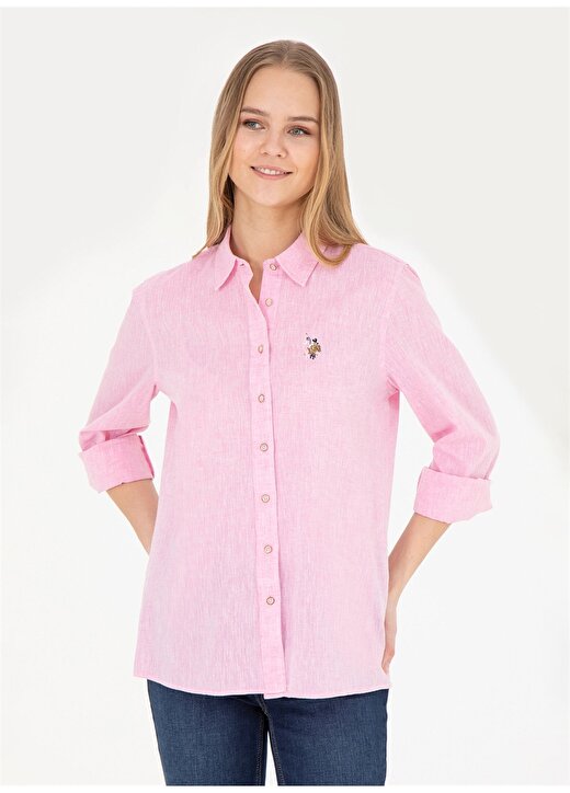 U.S. Polo Assn. Standart Gömlek Yaka Pembe Kadın Gömlek ELMY024Y 1