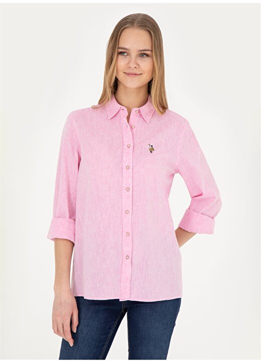 U.S. Polo Assn. Standart Gömlek Yaka Pembe Kadın Gömlek ELMY024Y 2