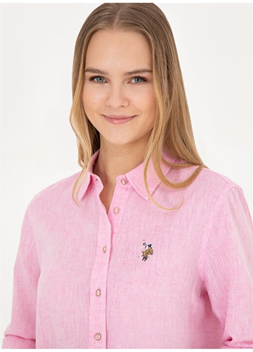 U.S. Polo Assn. Standart Gömlek Yaka Pembe Kadın Gömlek ELMY024Y 3