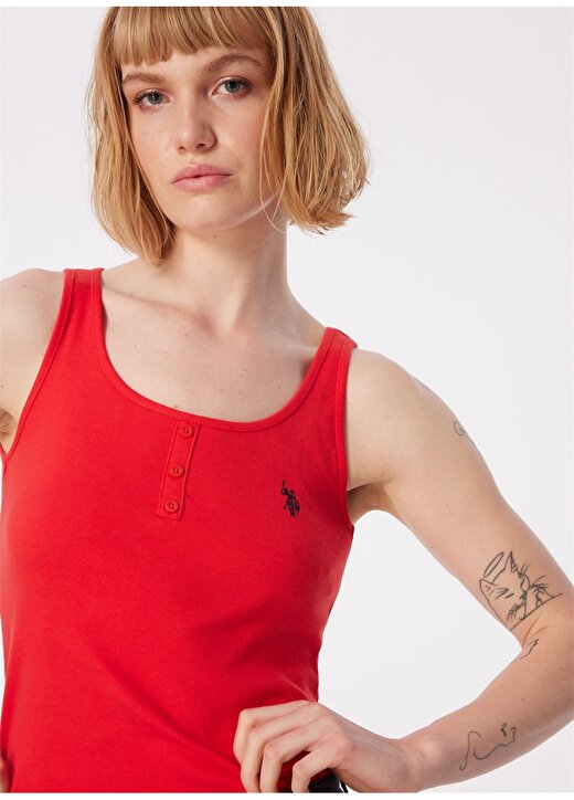 U.S. Polo Assn. U Yaka Kırmızı Kadın T-Shirt GEDDA24 1