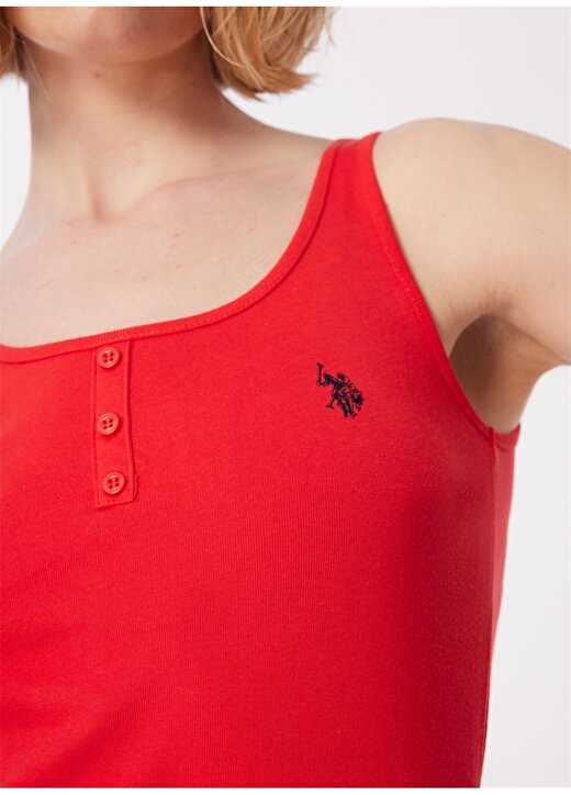 U.S. Polo Assn. U Yaka Kırmızı Kadın T-Shirt GEDDA24 4
