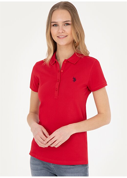 U.S. Polo Assn. Polo Yaka Lacivert - Kırmızı Kadın T-Shirt GTP-IY24 2