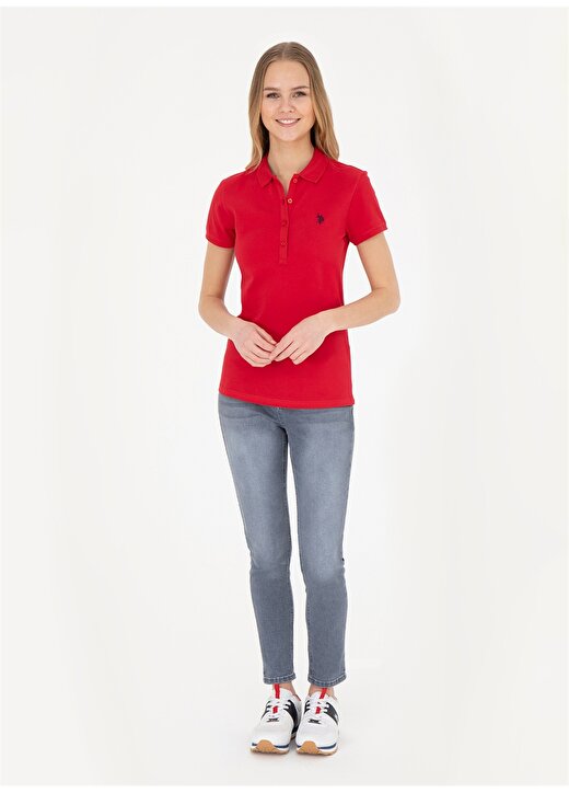 U.S. Polo Assn. Polo Yaka Lacivert - Kırmızı Kadın T-Shirt GTP-IY24 4