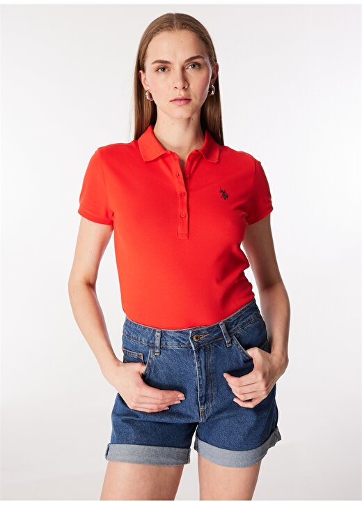 U.S. Polo Assn. Polo Yaka Kırmızı Kadın T-Shirt GTP-IY24 1