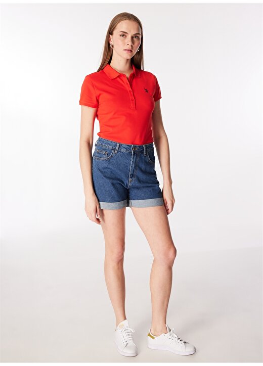 U.S. Polo Assn. Polo Yaka Kırmızı Kadın T-Shirt GTP-IY24 2