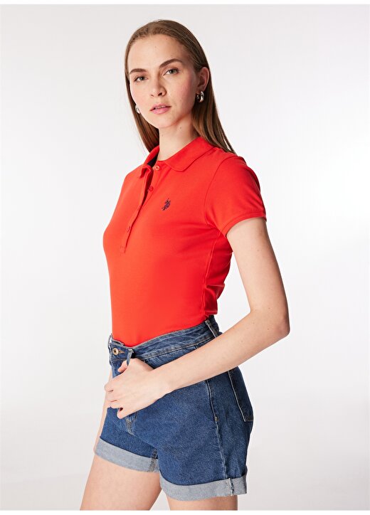 U.S. Polo Assn. Polo Yaka Kırmızı Kadın T-Shirt GTP-IY24 3