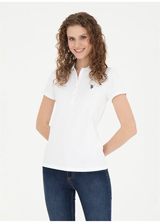 U.S. Polo Assn. Beyaz Kadın Slim Fit Polo T-Shirt GTP-IY24 2