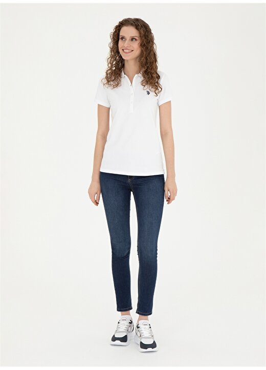 U.S. Polo Assn. Beyaz Kadın Slim Fit Polo T-Shirt GTP-IY24 3